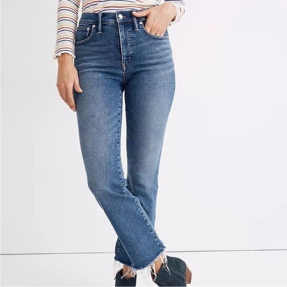 Madewell Cali Demi Boot Notch Split Back Raw Hem Jeans Sz 26 - Picture 2 of 12